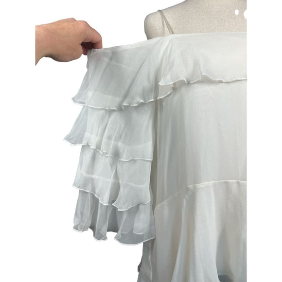NWT Alice + Olivia Lexia Lyrd Cold-shoulder Ruffled Chiffon Blouse Off White M - Picture 6 of 9